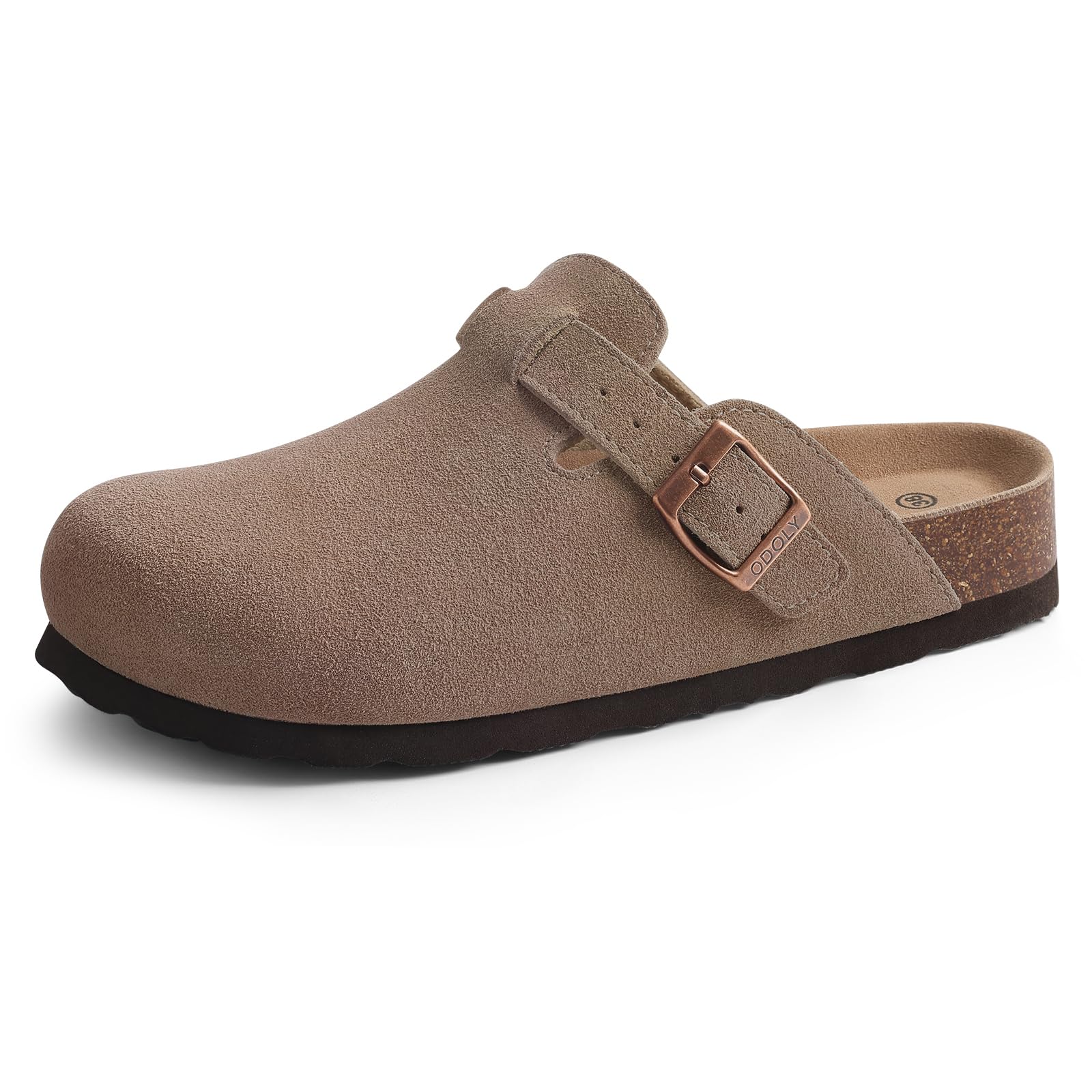 ODOLY Genuine Suede Clogs for Women Men Soft Cork Footbed Leather Mules Comfort Potato Shoes with Arch Support