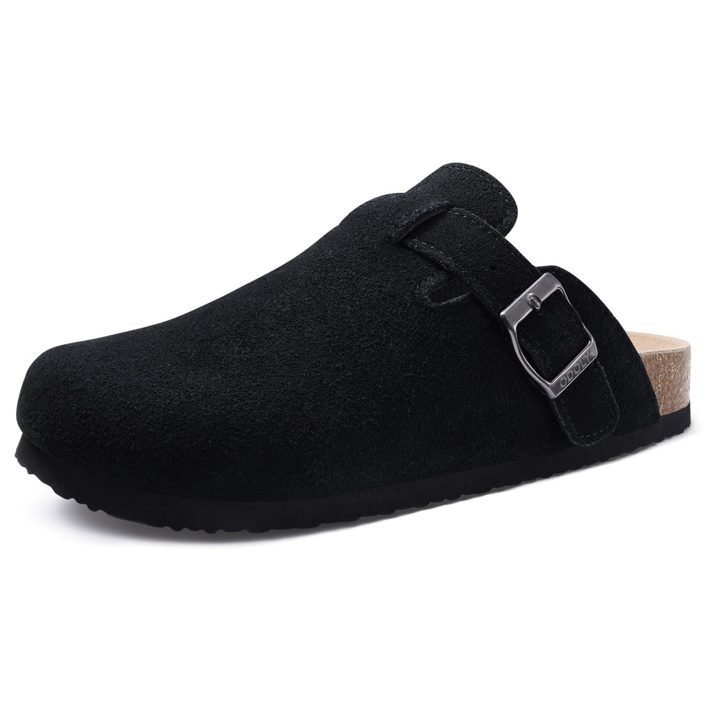 ODOLY Genuine Suede Clogs for Women Men Soft Cork Footbed Leather Mules Comfort Potato Shoes with Arch Support