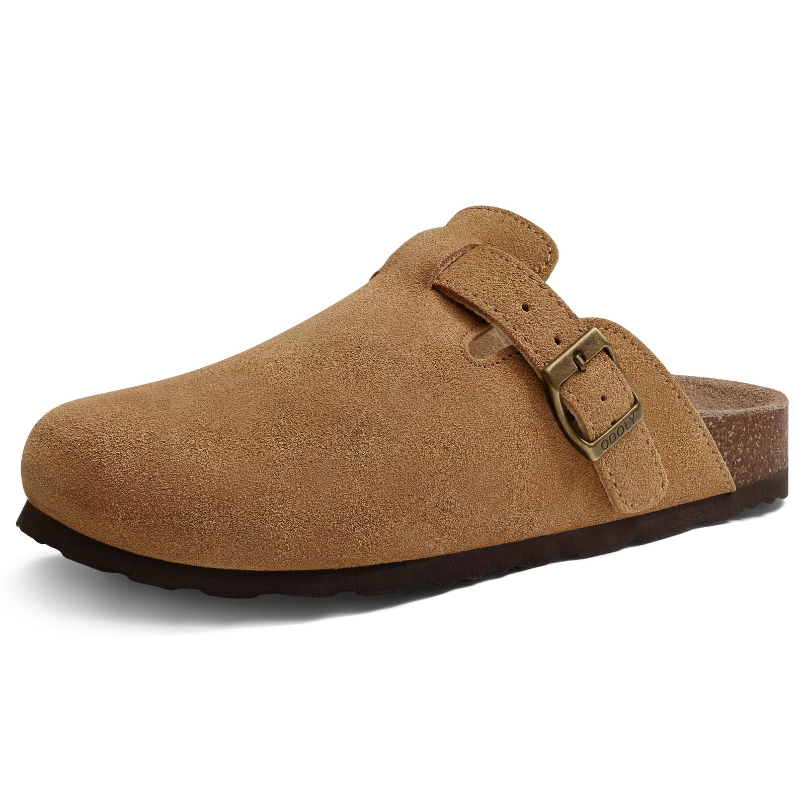 ODOLY Genuine Suede Clogs for Women Men Soft Cork Footbed Leather Mules Comfort Potato Shoes with Arch Support