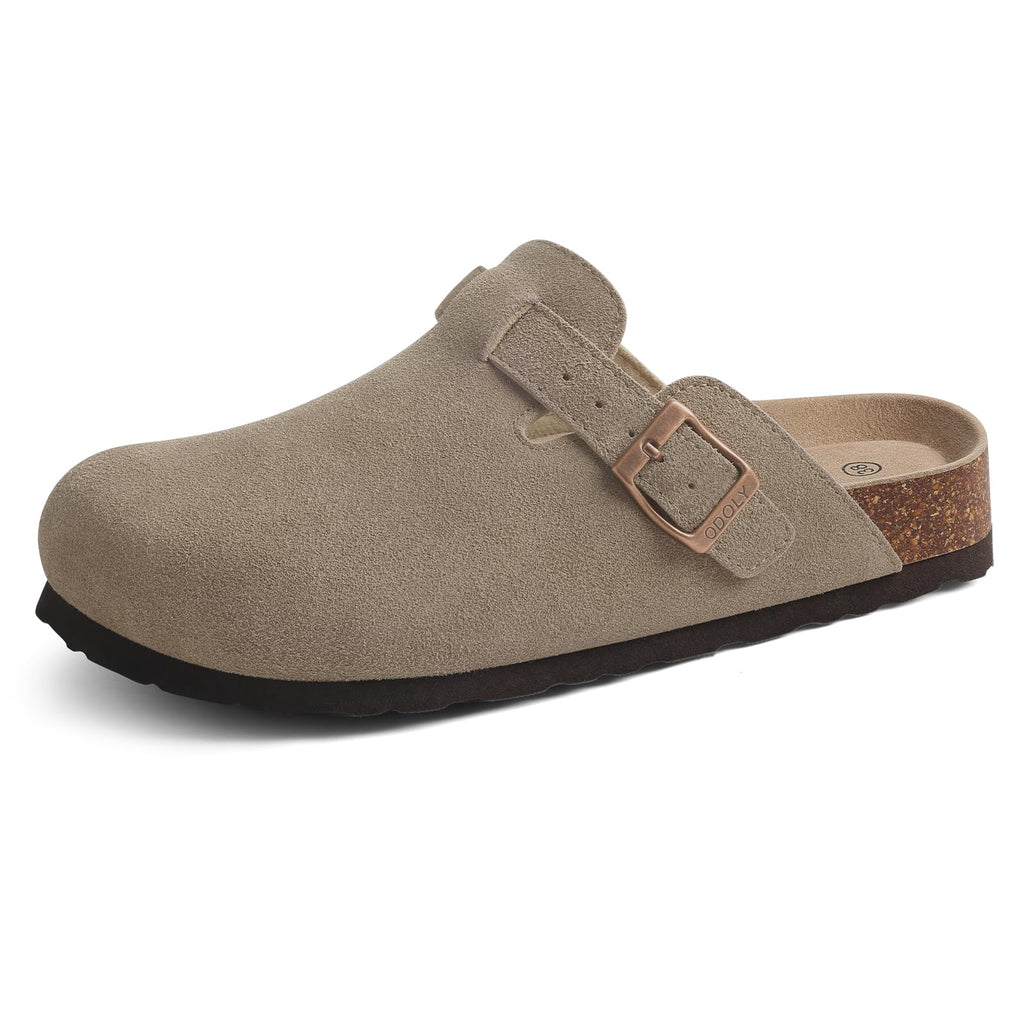 ODOLY Genuine Suede Clogs for Women Men Soft Cork Footbed Leather Mules Comfort Potato Shoes with Arch Support