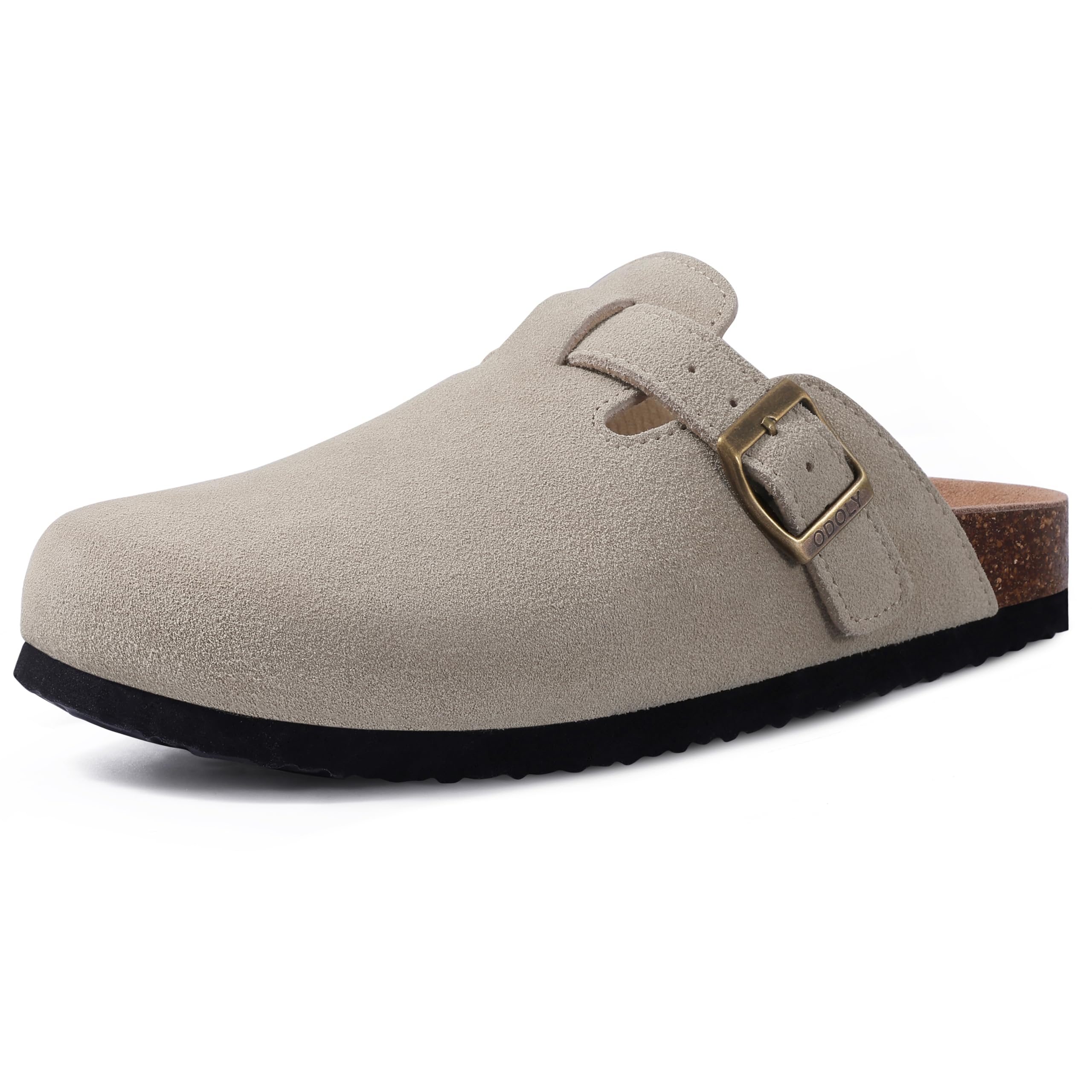 ODOLY Genuine Suede Clogs for Women Men Soft Cork Footbed Leather Mules Comfort Potato Shoes with Arch Support